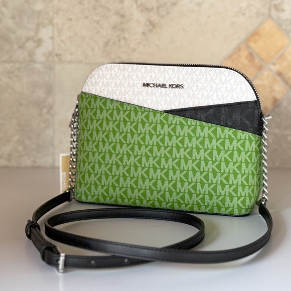 Michael Kors Handbags - Michael Kors Jet Set Travel Dome Shoulder Crossbody Bag MK Green Multi